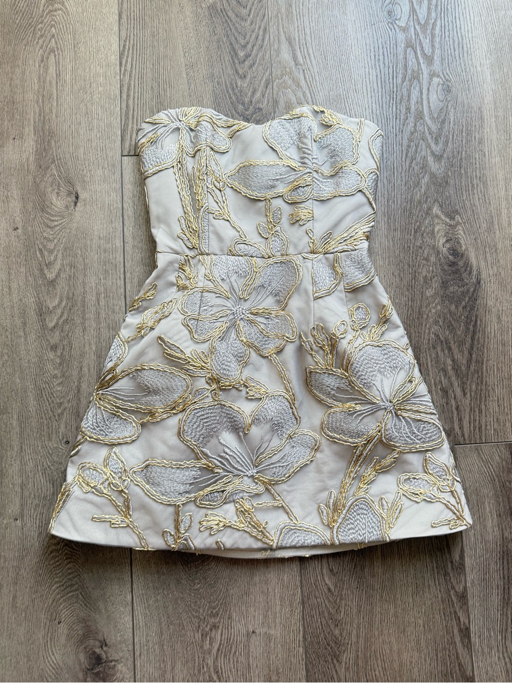 helsi silver & gold 3d floral embroidered strapless mini party dress size XS NEW